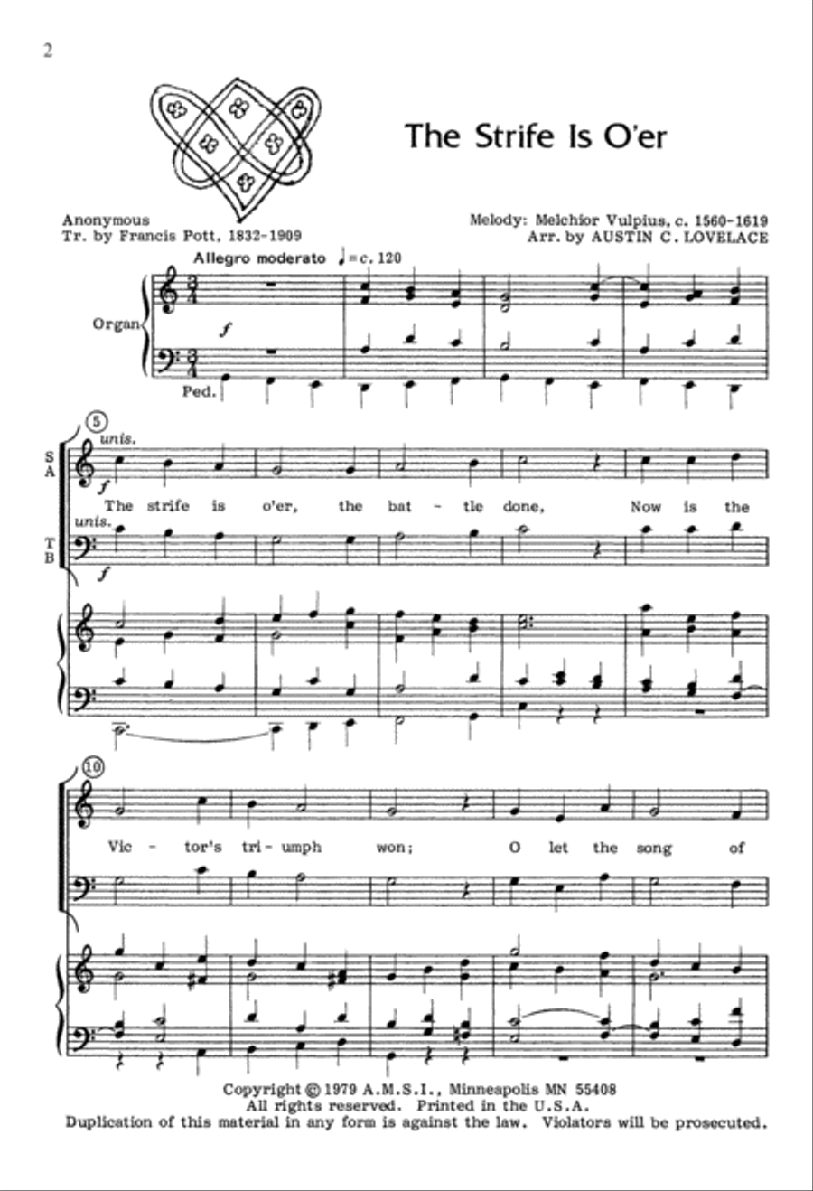 The Strife Is O'er (Digital Download) 4-Part scores gallery preview page 2