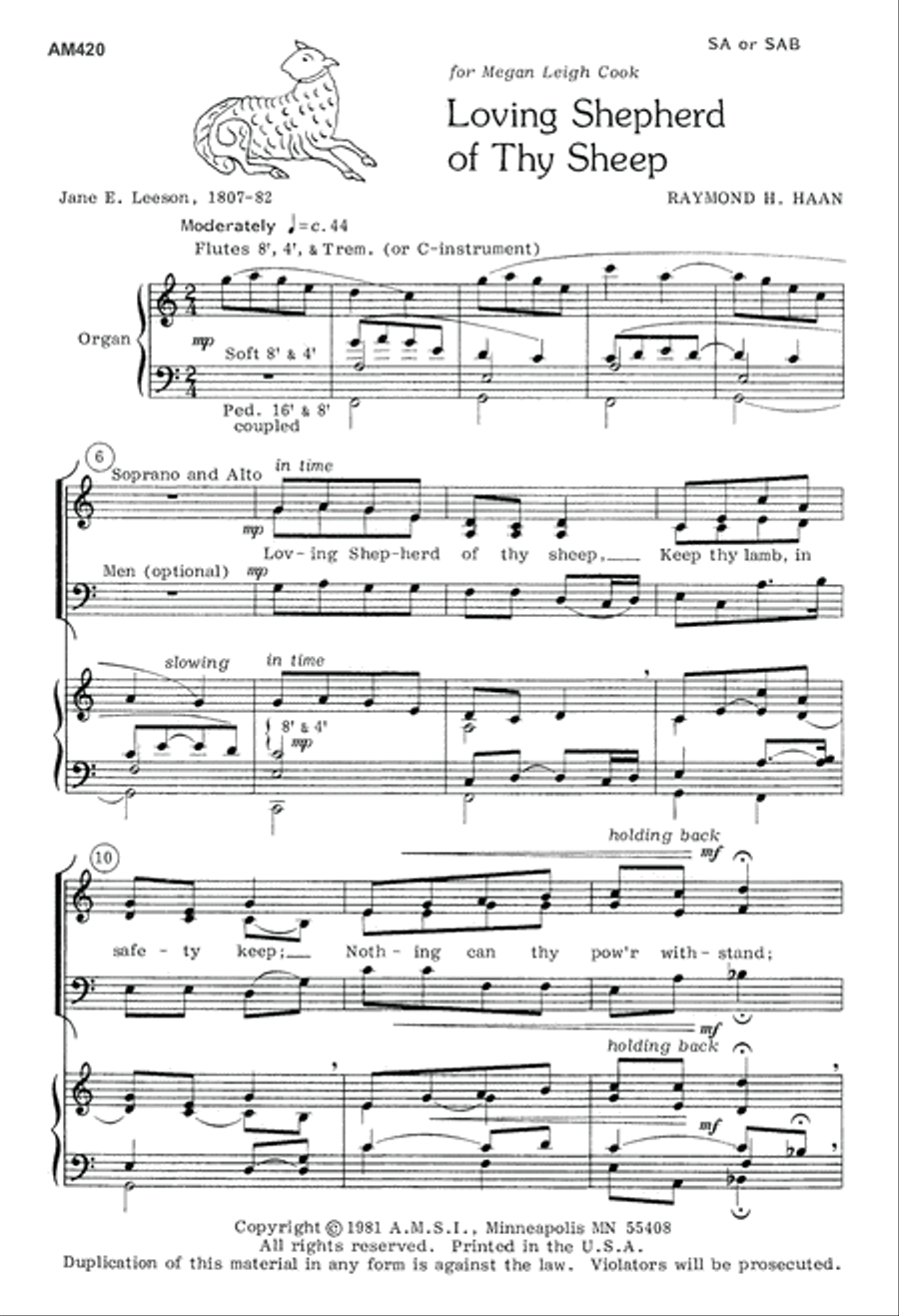 Loving Shepherd of thy Sheep (Digital Download) 3-Part scores gallery preview page 1
