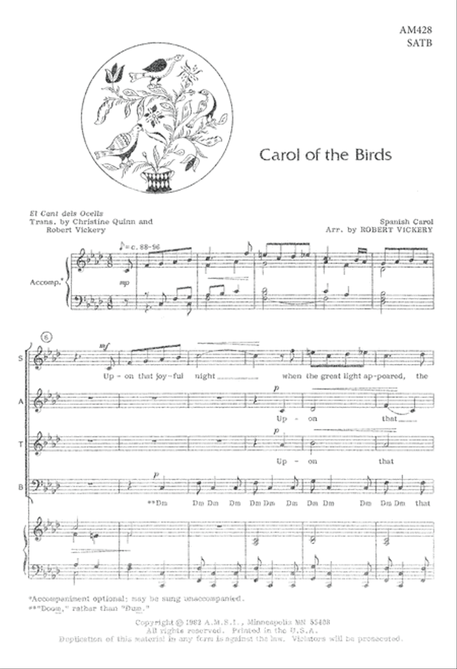 Carol of the Birds (Digital Download) 4-Part scores gallery preview page 1