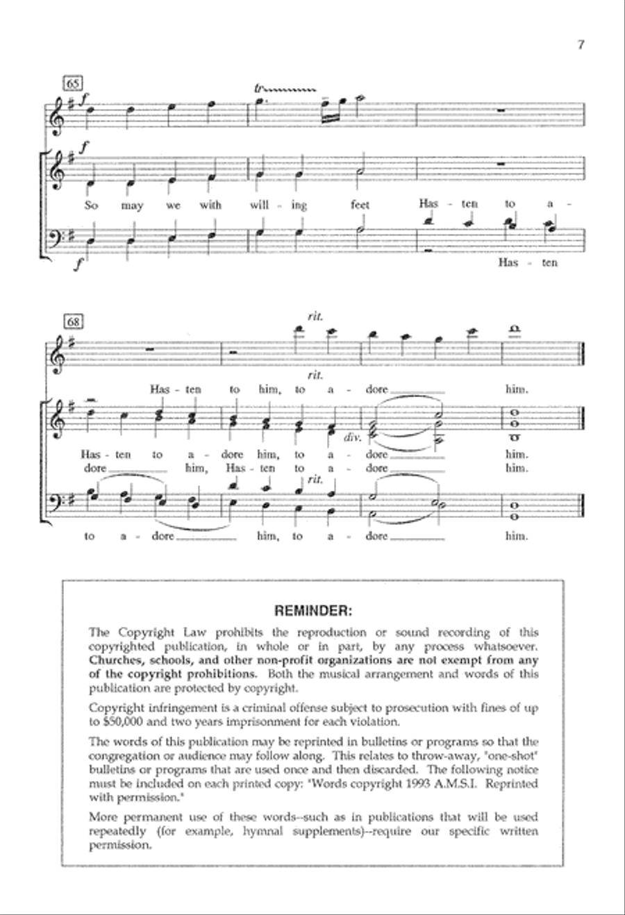 Hasten to Adore Him (Digital Download) 4-Part scores gallery preview page 7