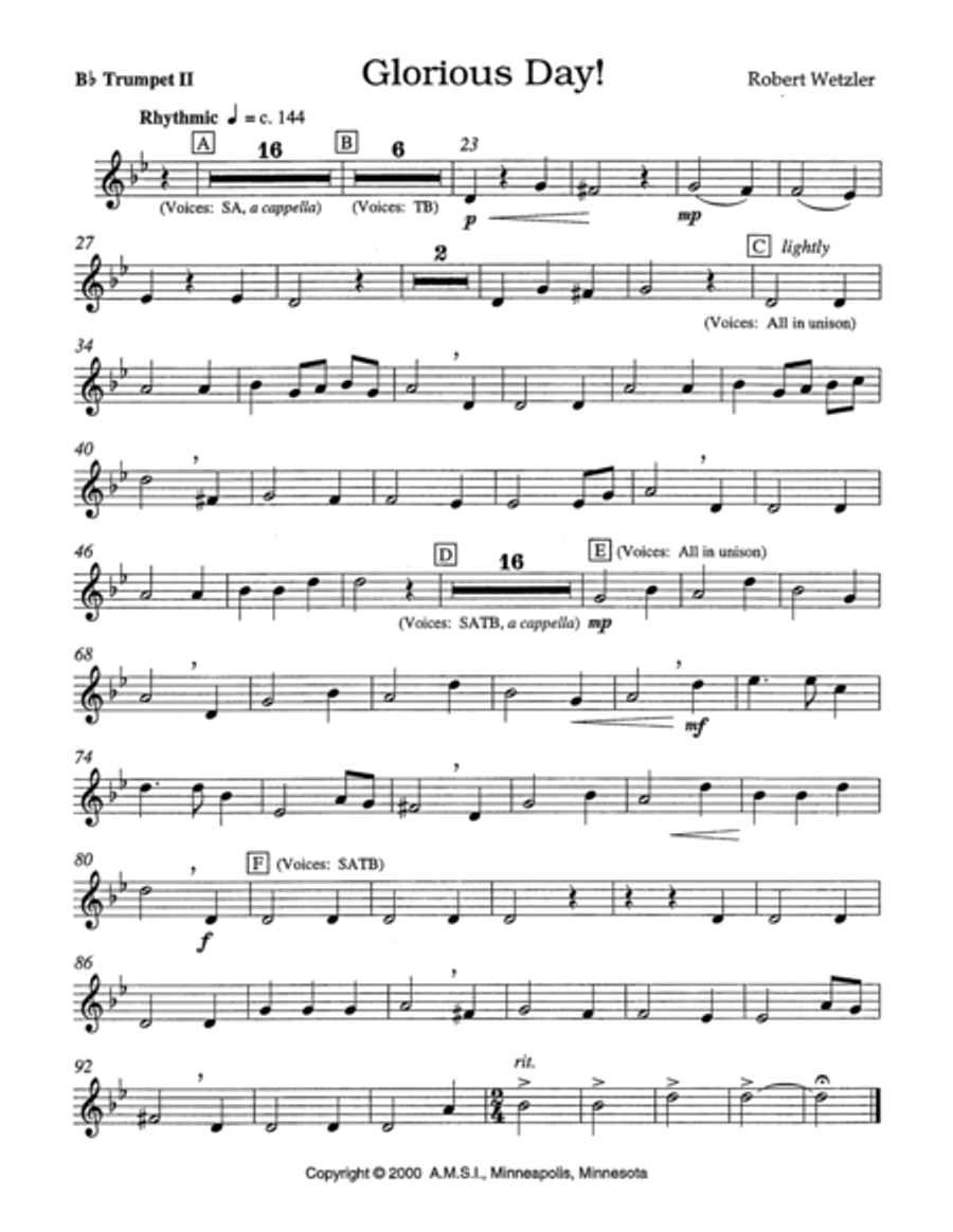Glorious Day - Brass Quintet Parts (Digital Download) Horn scores gallery preview page 2