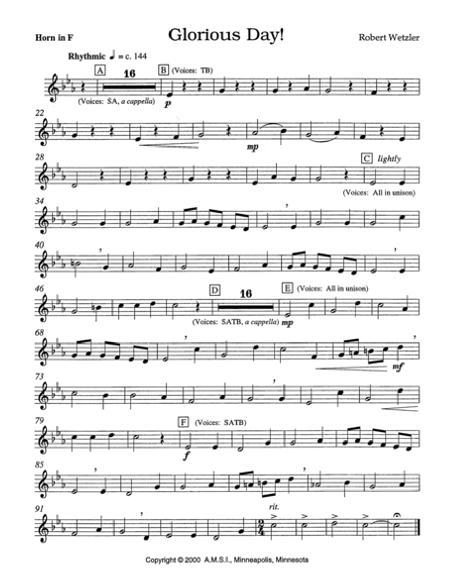 Glorious Day - Brass Quintet Parts (Digital Download) Horn scores gallery preview page 3