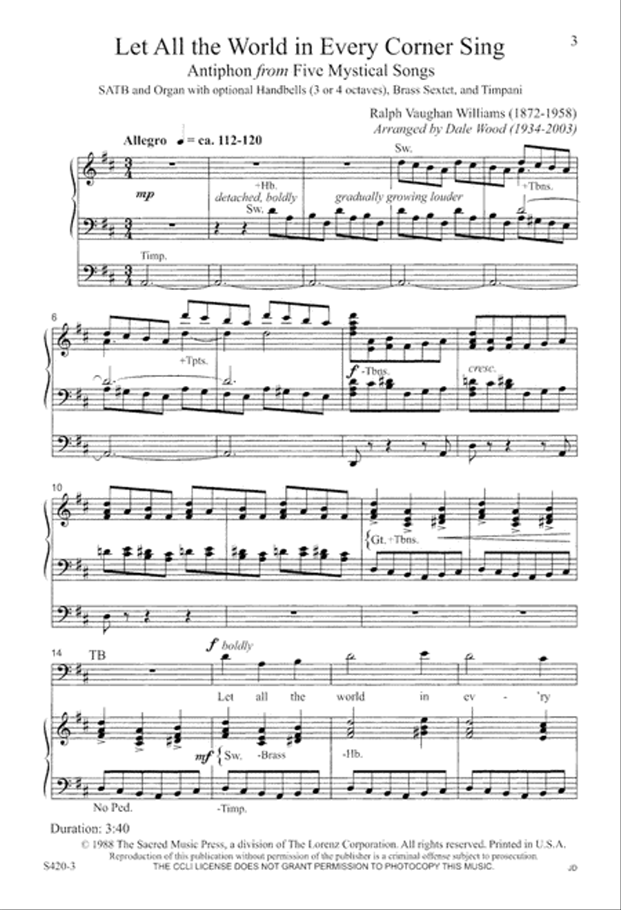 Let All the World in Every Corner Sing (Digital Download) 4-Part scores gallery preview page 3