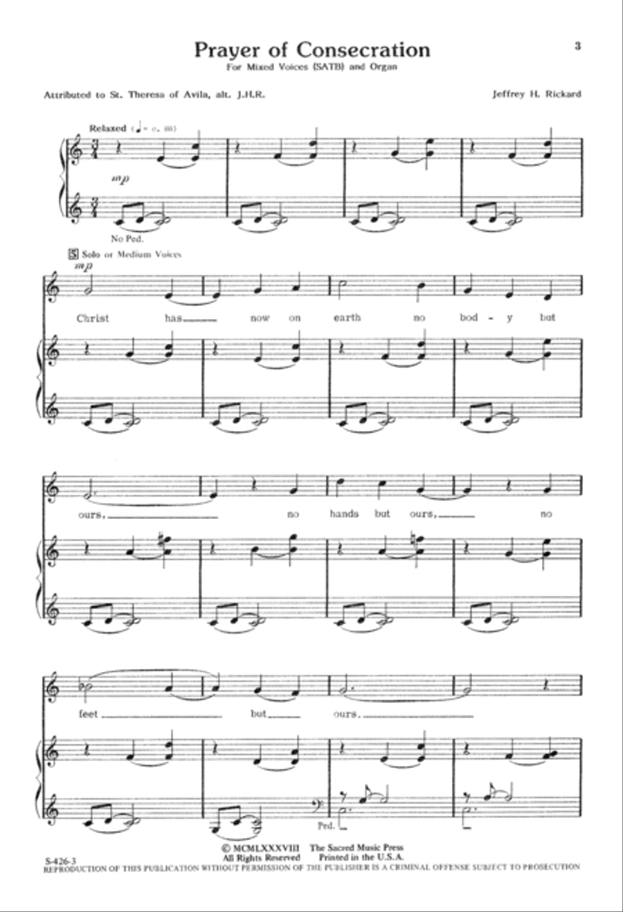 Prayer of Consecration (Digital Download) 4-Part scores gallery preview page 3