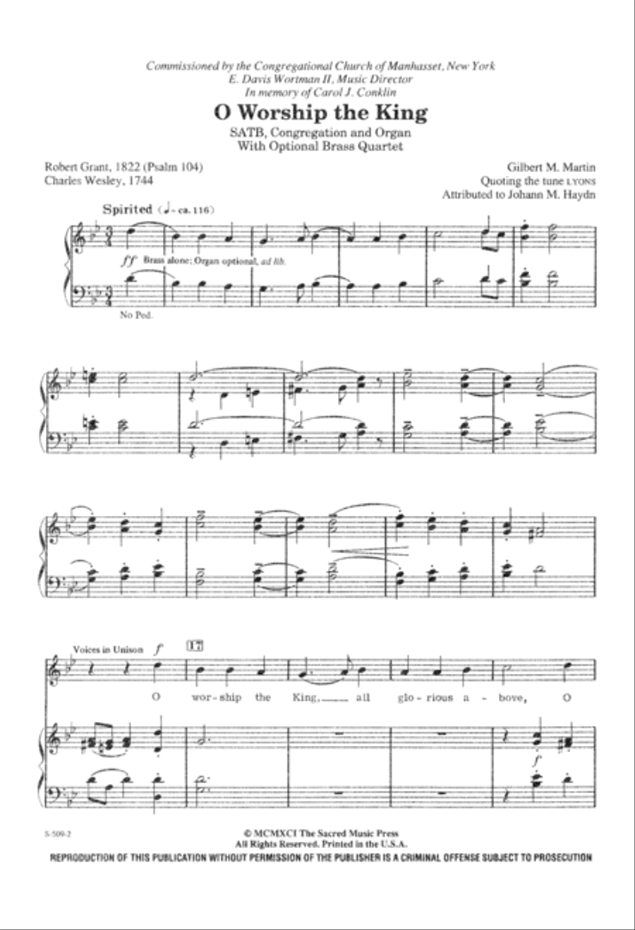 O Worship the King (Digital Download) 4-Part scores gallery preview page 2