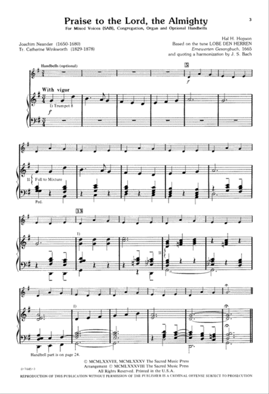 Praise to the Lord, the Almighty (Digital Download) 3-Part scores gallery preview page 3