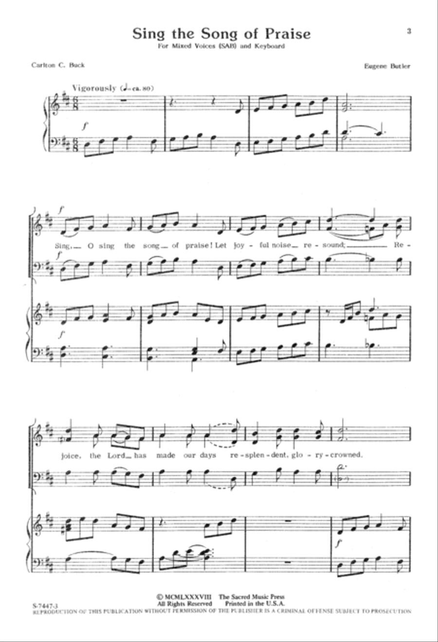 Sing the Song of Praise (Digital Download) 3-Part scores gallery preview page 3