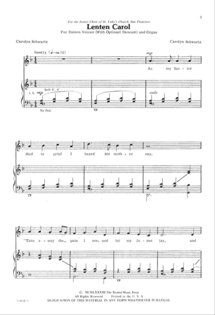 Lenten Carol (Digital Download) Unison Choir scores gallery preview page 3