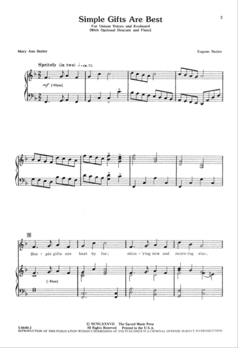 Simple Gifts Are Best (Digital Download) Unison Choir scores gallery preview page 3
