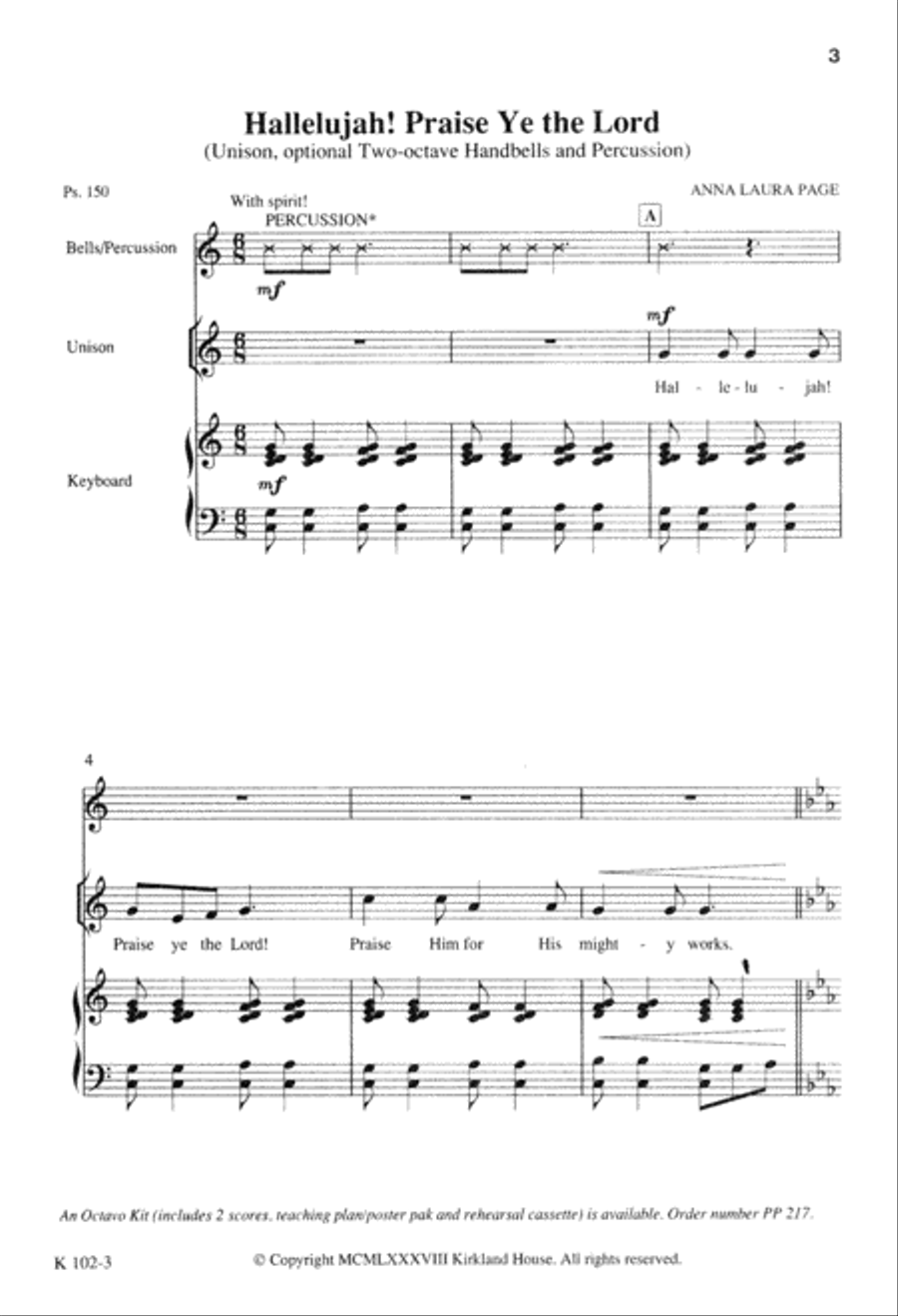 Hallelujah, Praise Ye the Lord (Digital Download) Unison Choir scores gallery preview page 3