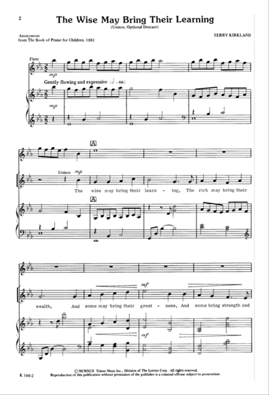 The Wise May Bring Their Learning (Digital Download) Unison Choir scores gallery preview page 2