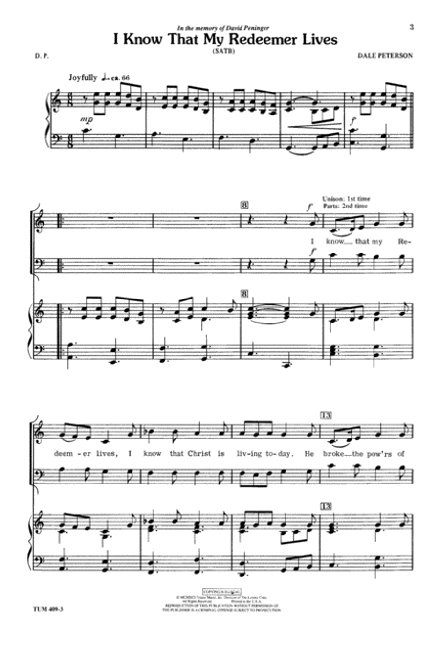 I Know that My Redeemer Lives (Digital Download) 4-Part scores gallery preview page 3