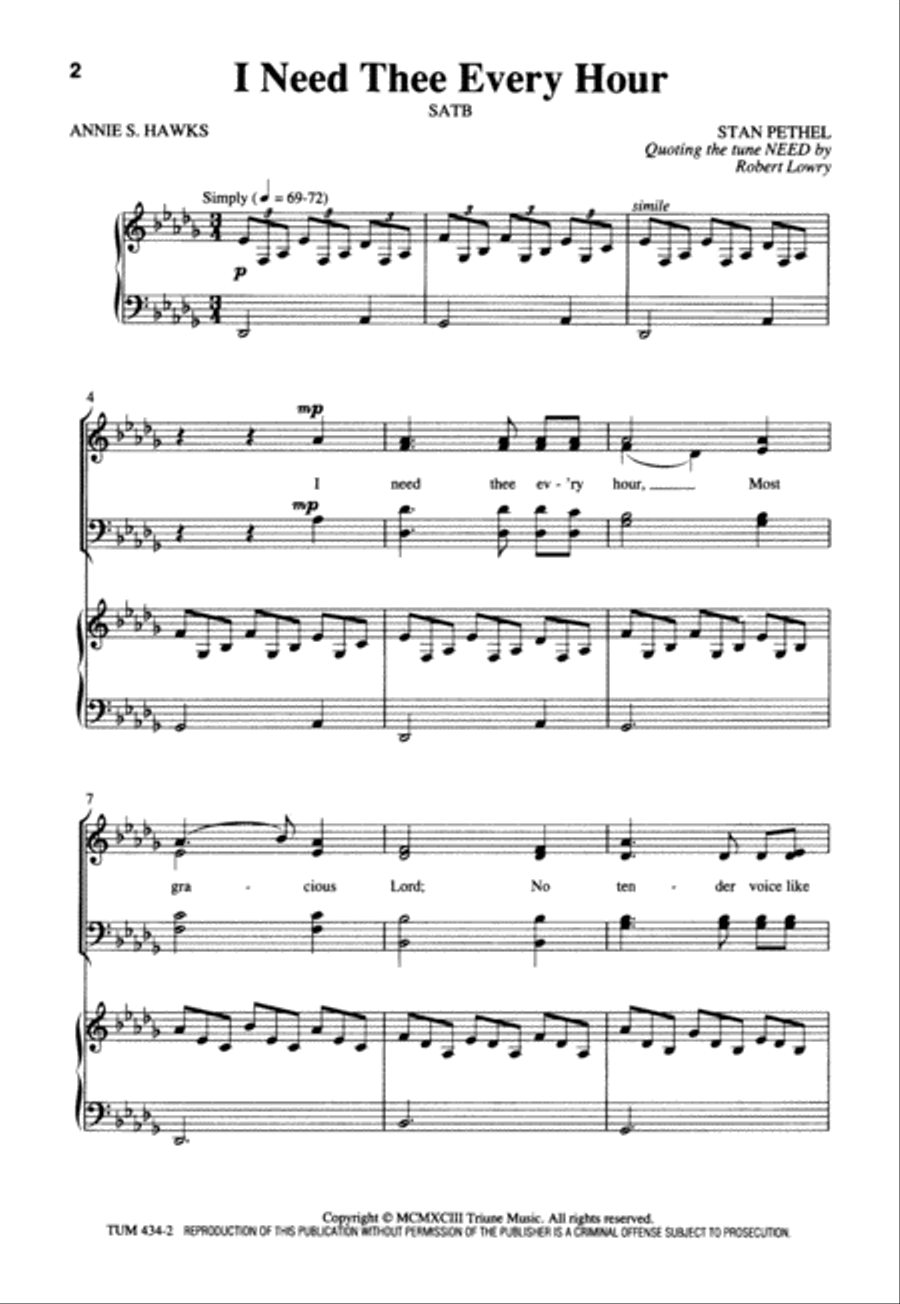 I Need Thee Every Hour (Digital Download) 4-Part scores gallery preview page 2