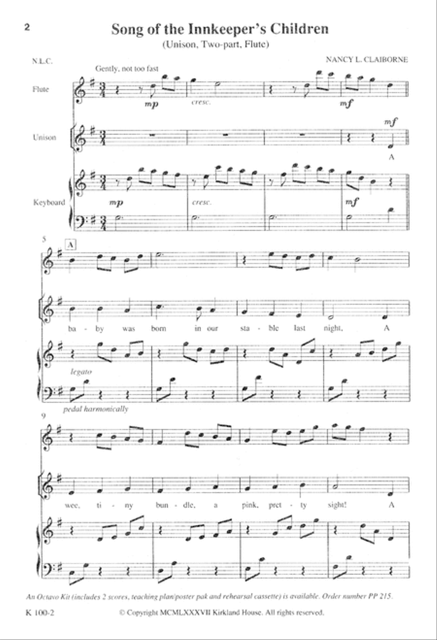 Song of the Innkeeper's Children (Digital Download) Unison Choir scores gallery preview page 2