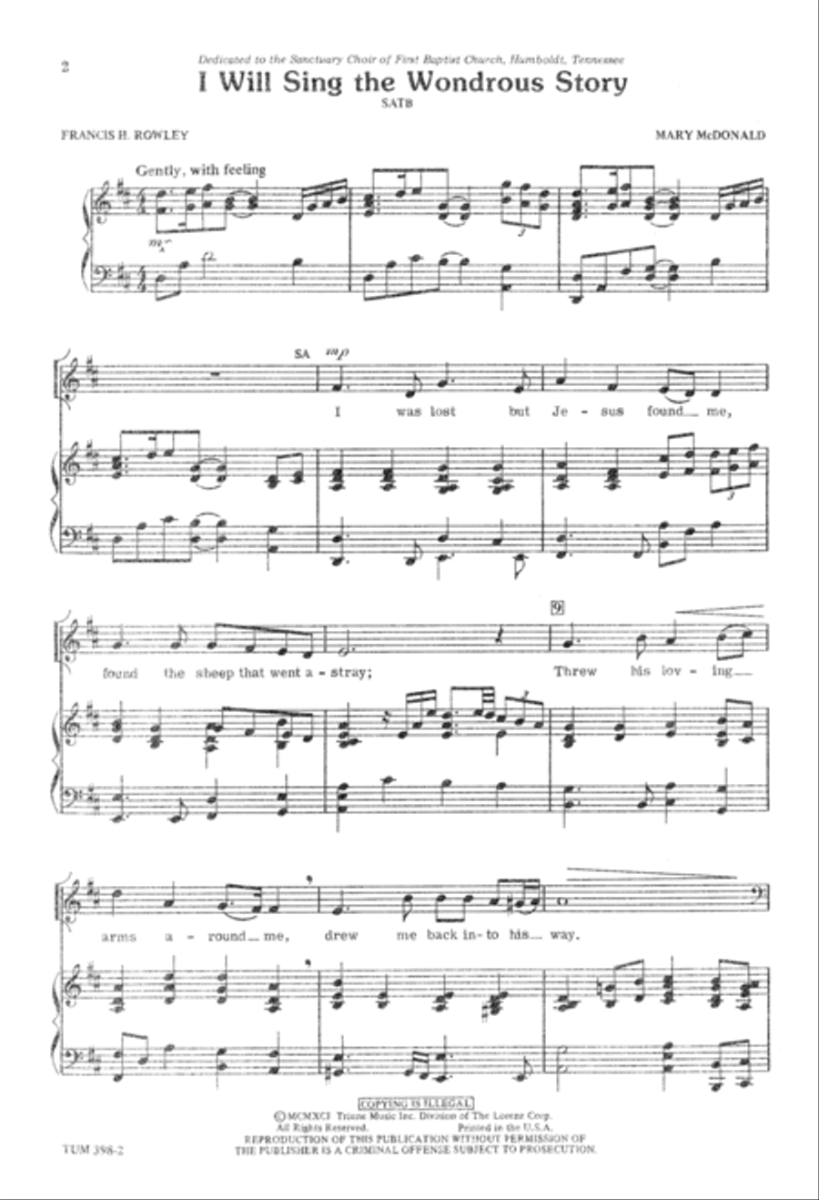 I Will Sing the Wondrous Story (Digital Download) 4-Part scores gallery preview page 2