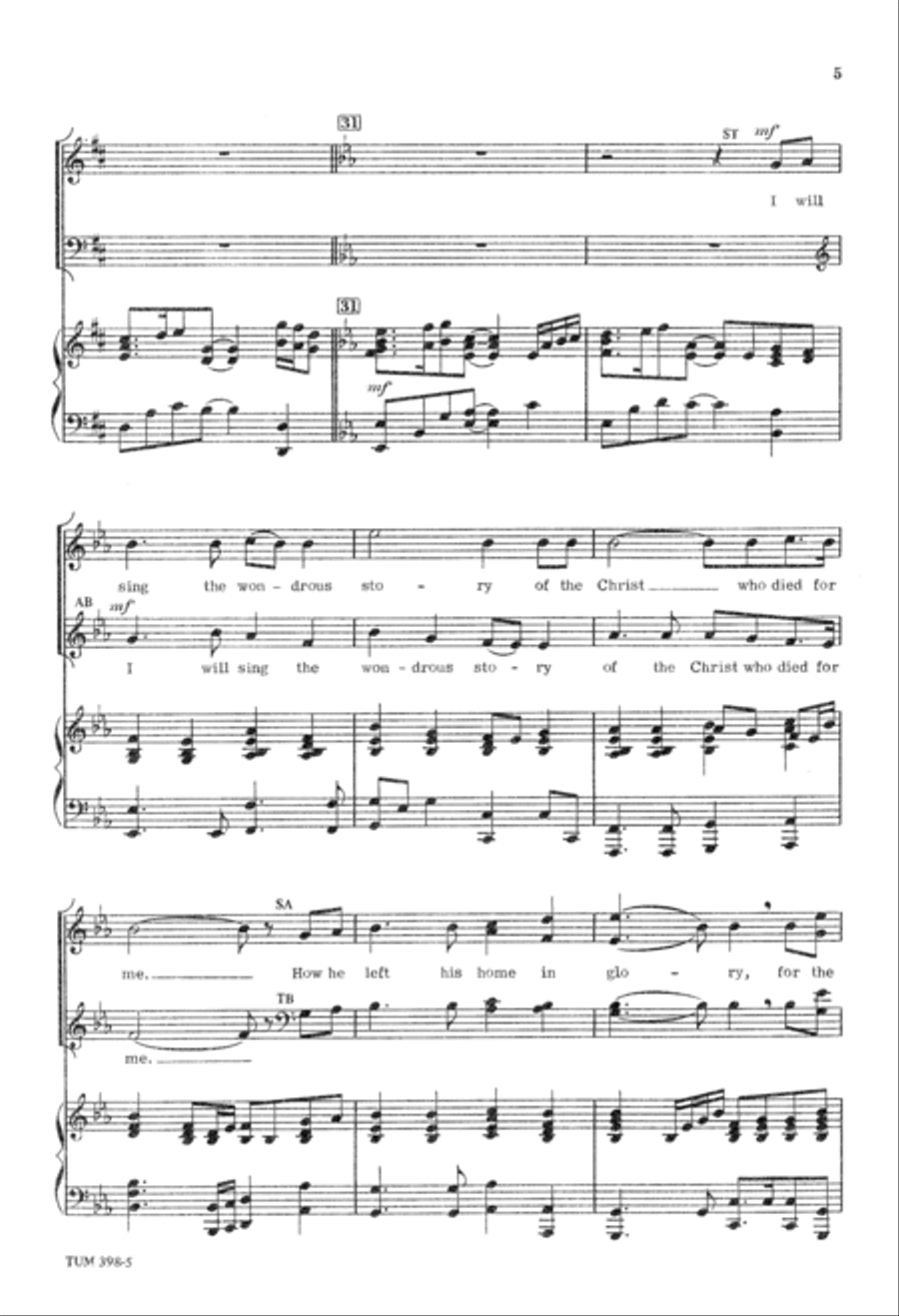 I Will Sing the Wondrous Story (Digital Download) 4-Part scores gallery preview page 5