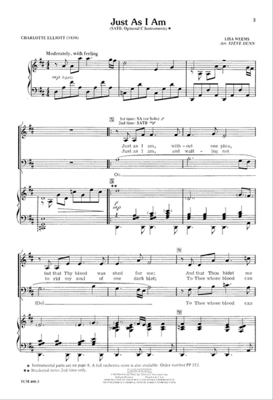 Just as I Am (Digital Download) 4-Part scores gallery preview page 3