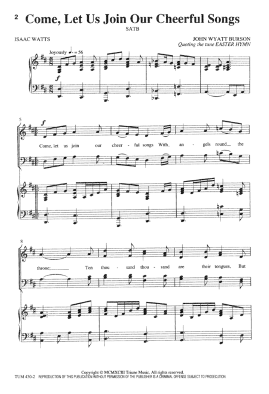 Come, Let Us Join Our Cheerful Songs (Digital Download) 4-Part scores gallery preview page 2