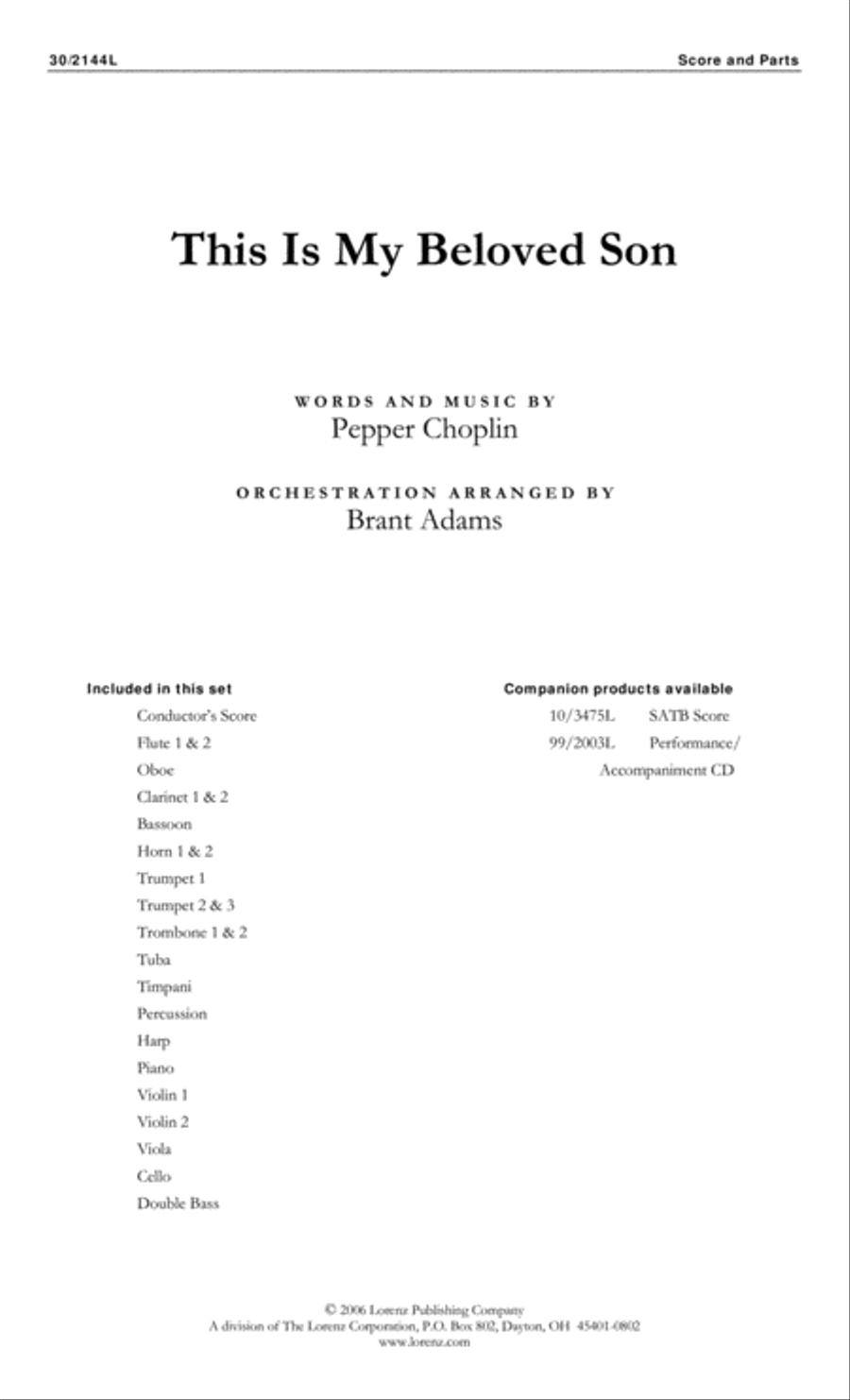 This Is My Beloved Son - Orchestral Score and Parts Full Orchestra scores gallery preview page 1