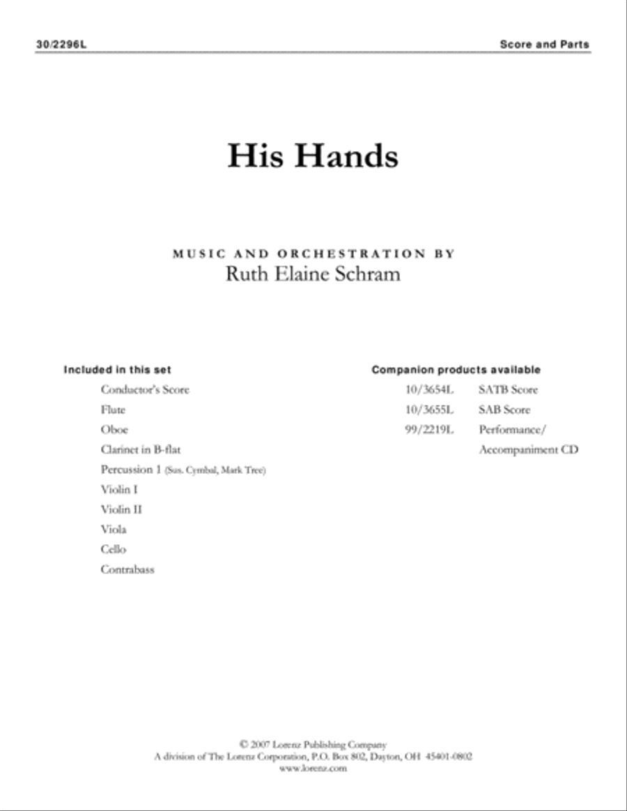His Hands - Small Orchestra Score and Parts Chamber Orchestra scores gallery preview page 1