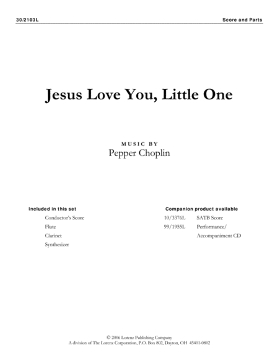 Jesus Loves You, Little One - Score and Parts Clarinet scores gallery preview page 1