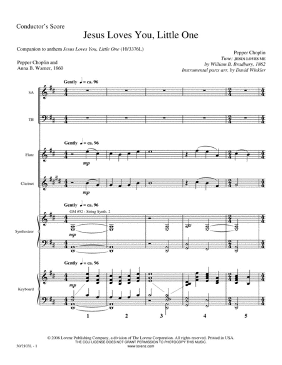Jesus Loves You, Little One - Score and Parts Clarinet scores gallery preview page 3