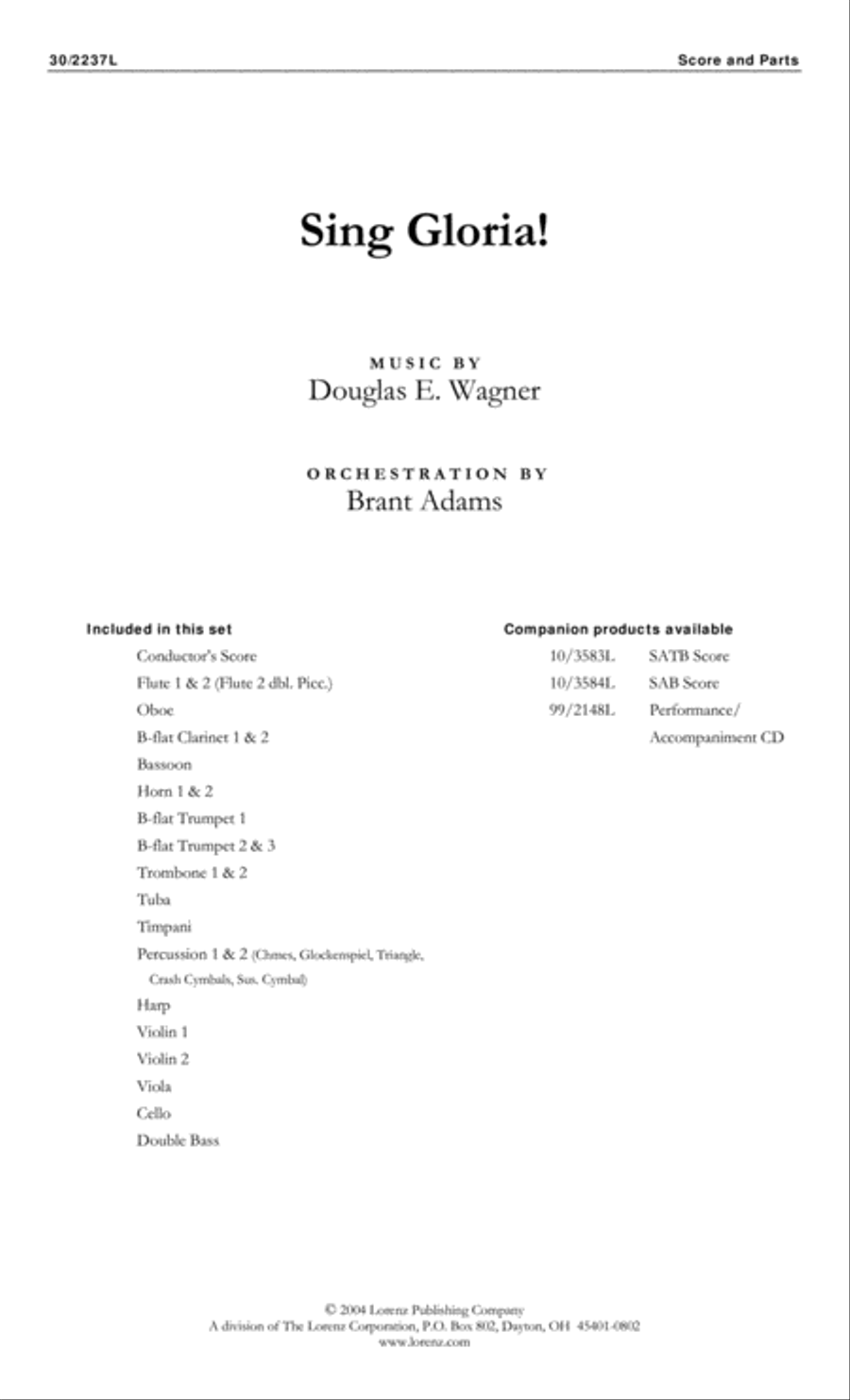 Sing Gloria! - Orchestral Score and Parts Orchestra scores gallery preview page 1