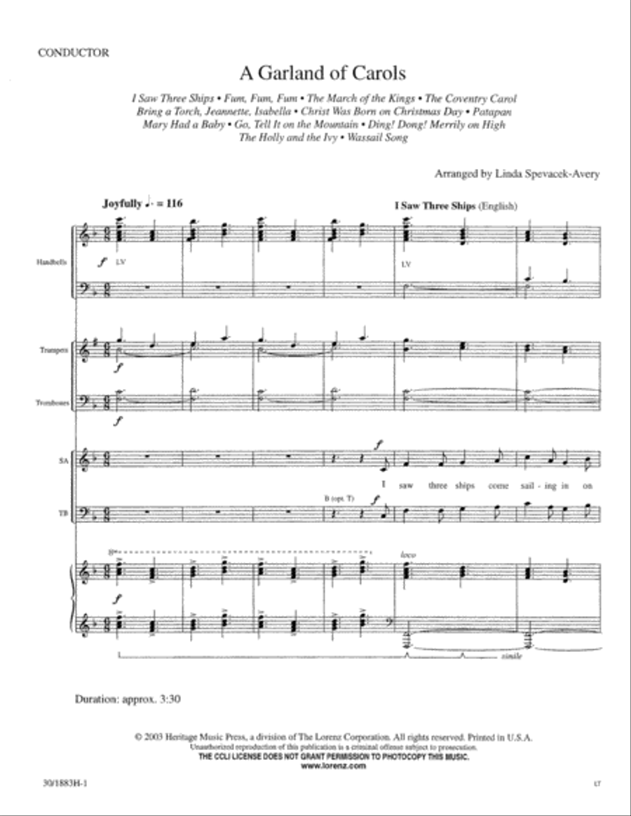 A Garland of Carols - Brass and Handbells Score and Parts 3-Octaves scores gallery preview page 3