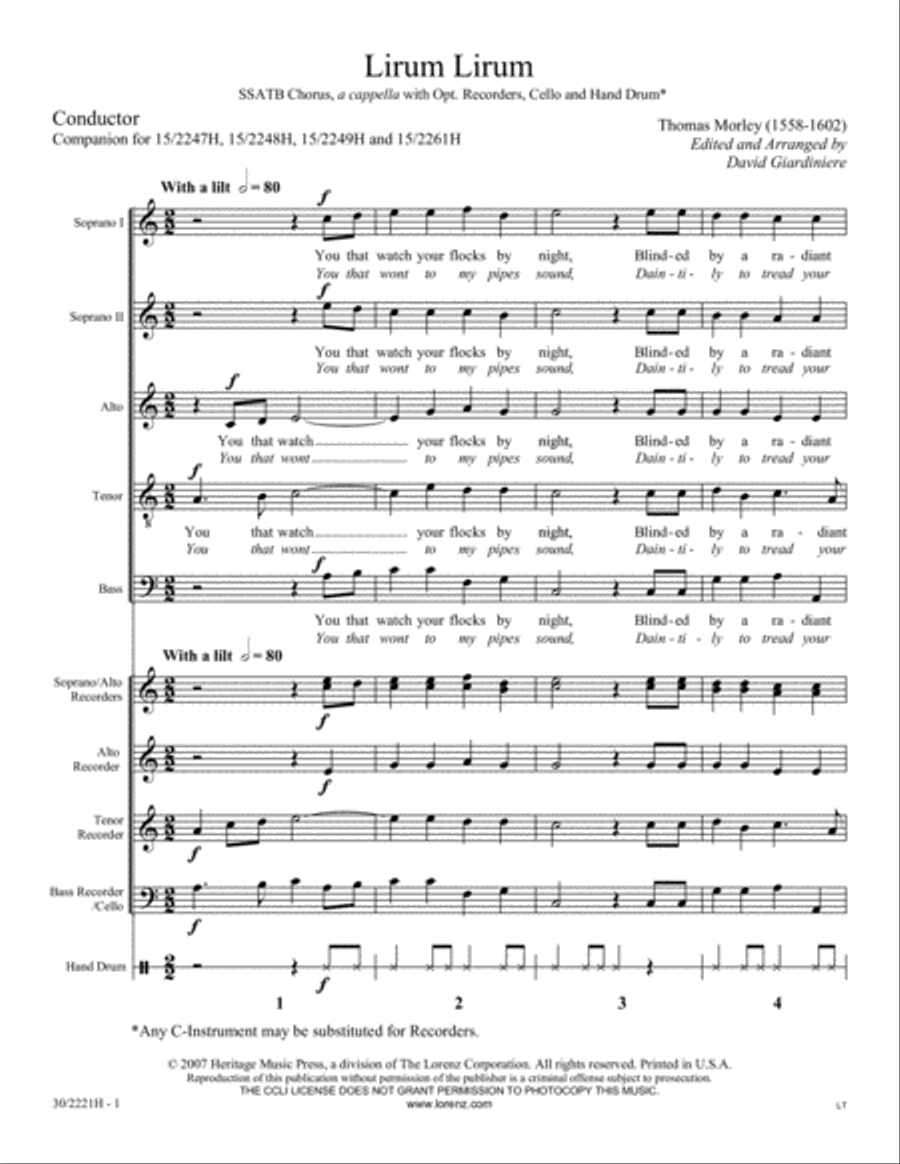 Lirum Lirum - Instrumental Concert Score and Parts Choir scores gallery preview page 1
