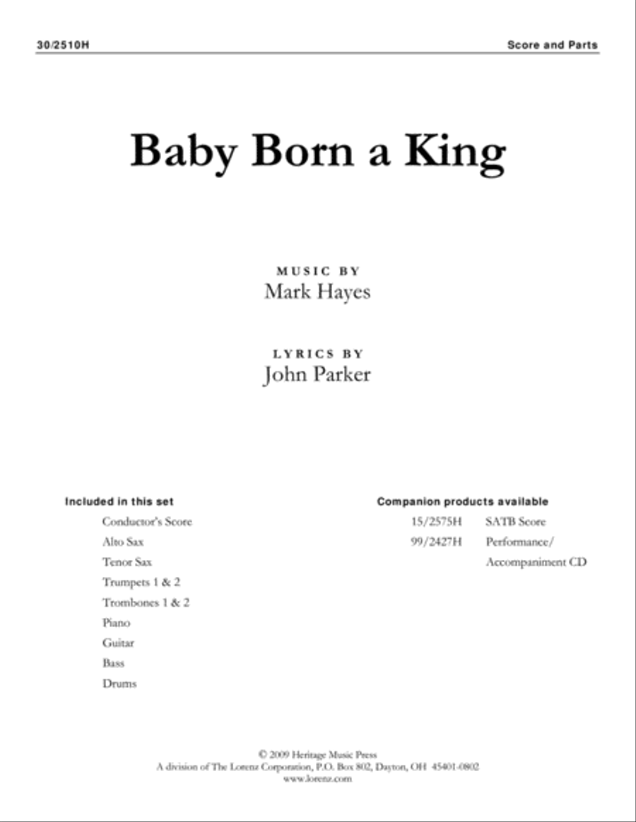Baby Born a King - Instrumental Ensemble Score and Parts Tenor Saxophone scores gallery preview page 1