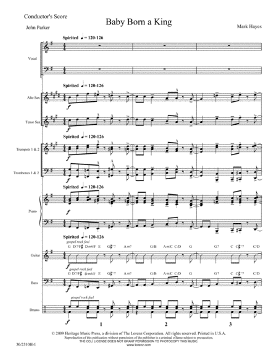 Baby Born a King - Instrumental Ensemble Score and Parts Tenor Saxophone scores gallery preview page 2