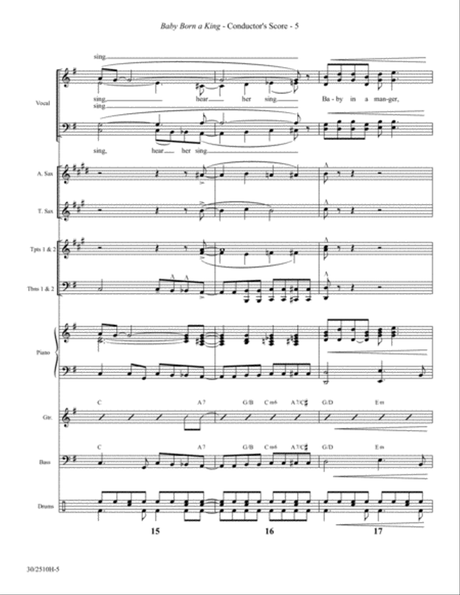 Baby Born a King - Instrumental Ensemble Score and Parts Tenor Saxophone scores gallery preview page 6