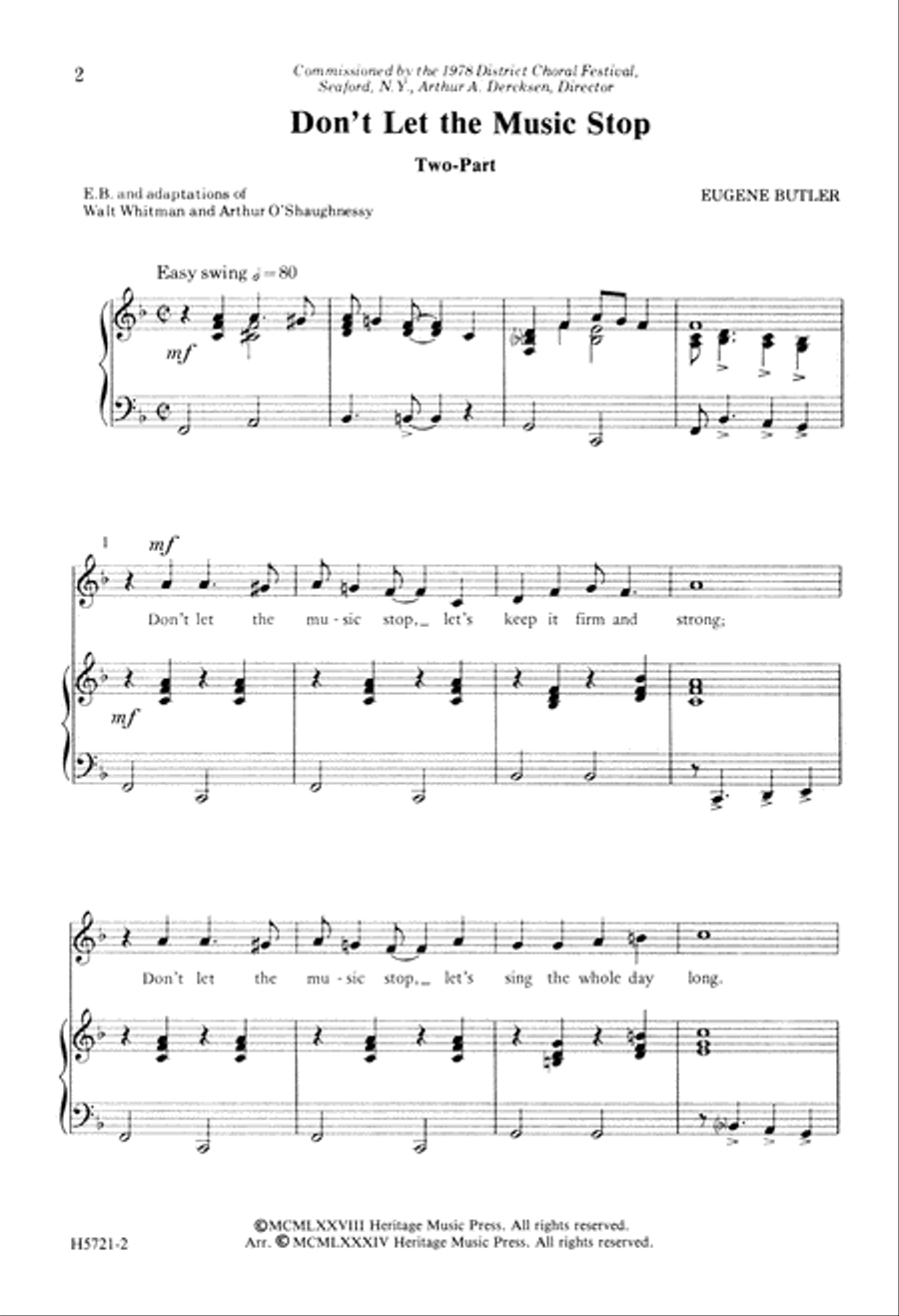 Don't Let the Music Stop (Digital Download) 2-Part scores gallery preview page 2