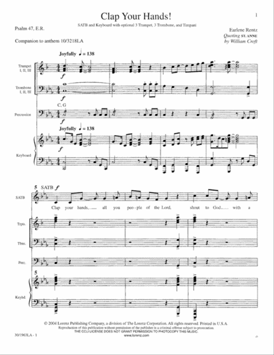 Clap Your Hands! - Brass and Timpani Score and Parts Trombone scores gallery preview page 1