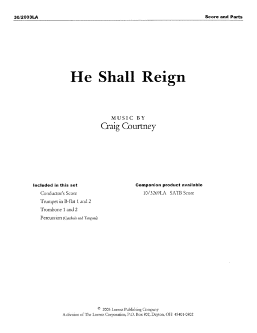 He Shall Reign - Brass and Percussion Score and Parts Trombone scores gallery preview page 1