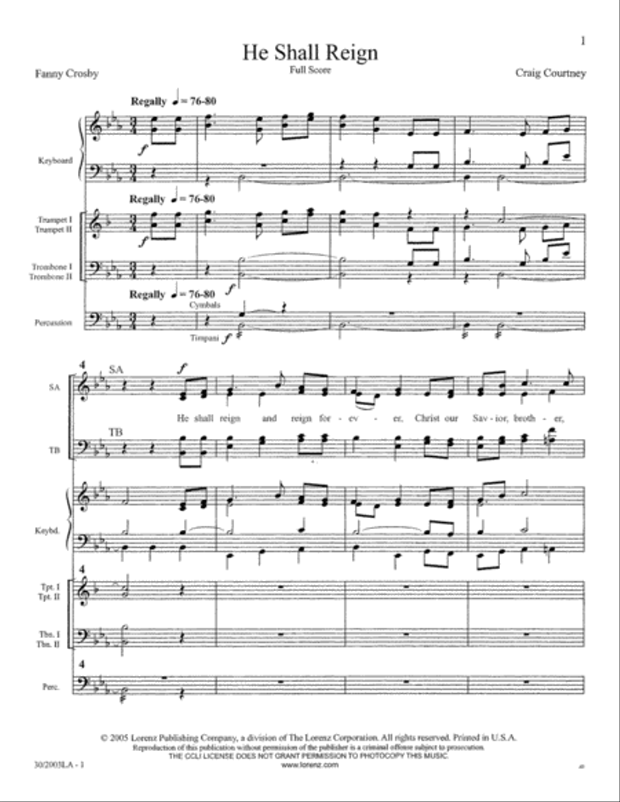 He Shall Reign - Brass and Percussion Score and Parts Trombone scores gallery preview page 3