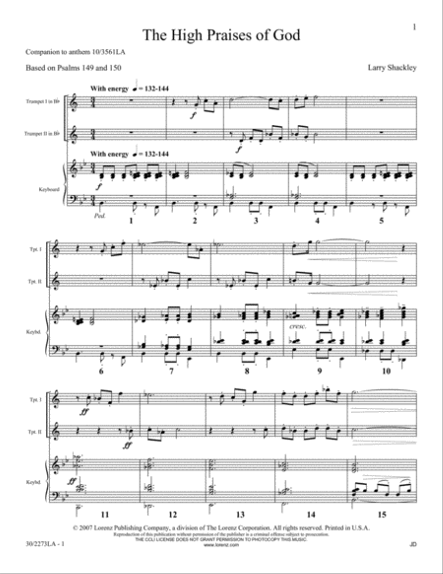 The High Praises of God - 2 Trumpets Score and Parts Trumpet Duet scores gallery preview page 1