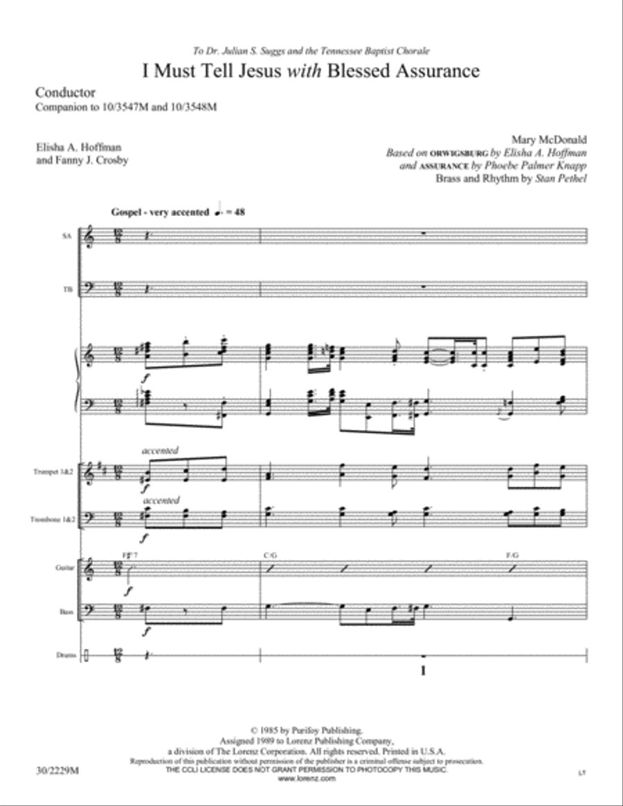 I Must Tell Jesus with Blessed Assurance - Brass and Rhythm Score/Parts - Digita Trombone scores gallery preview page 1