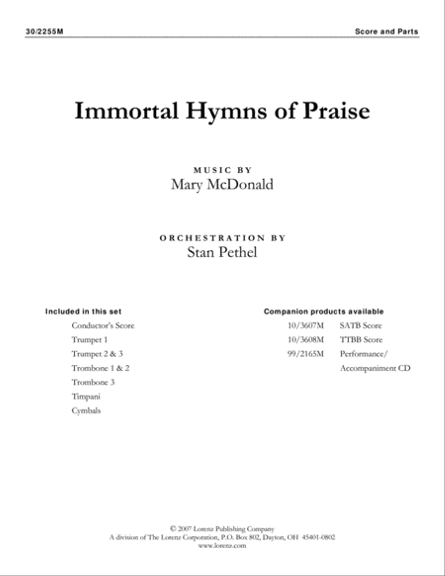 Immortal Hymns of Praise - Brass and Percussion Score and Parts Trombone scores gallery preview page 1