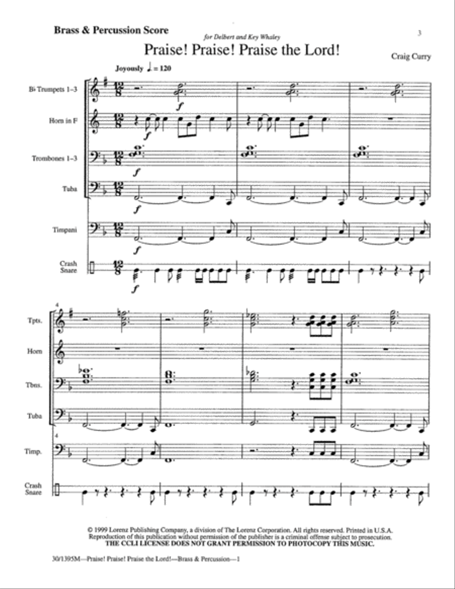 Praise! Praise! Praise the Lord! - Brass/Perc Score and Parts Horn scores gallery preview page 3
