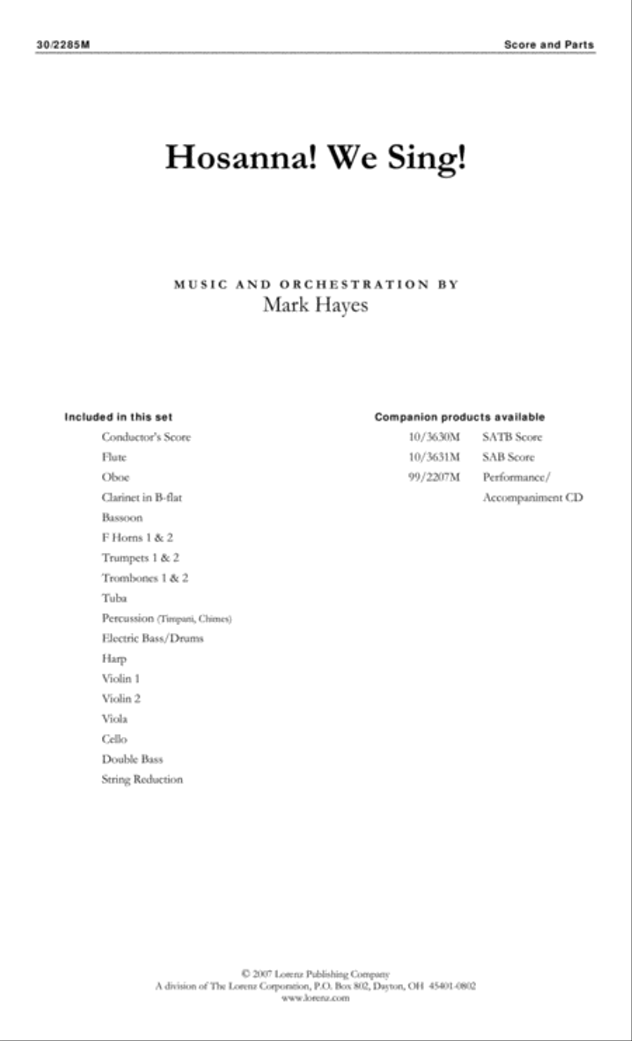 Hosanna! We Sing! - Full Orchestral Score and Parts Full Orchestra scores gallery preview page 1