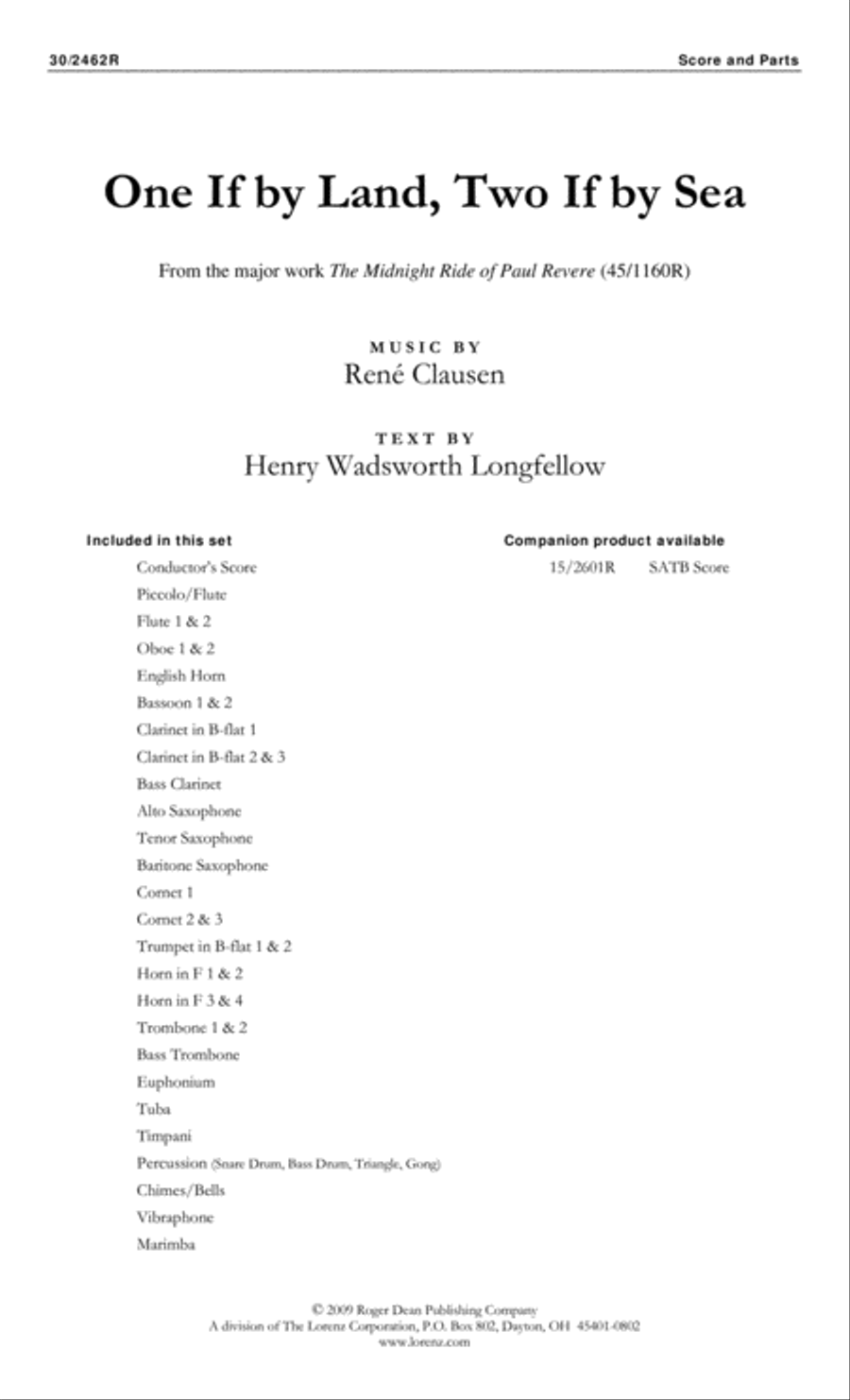 One If by Land, Two If by Sea - Orchestral Score/Parts Orchestra scores gallery preview page 1