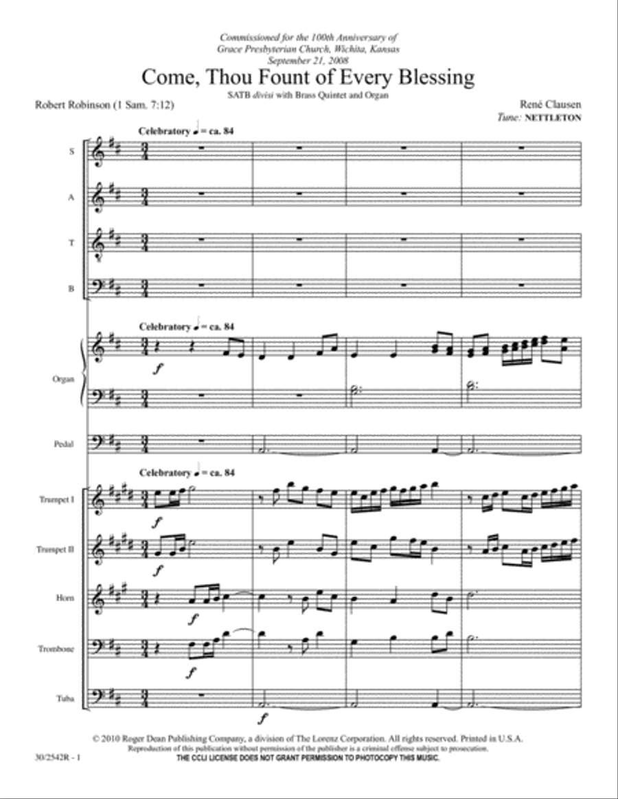Come, Thou Fount of Every Blessing - Brass Score and Parts Choir scores gallery preview page 1