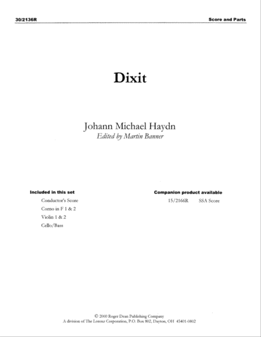 Dixit - Instrumental Score and Parts Choir scores gallery preview page 1