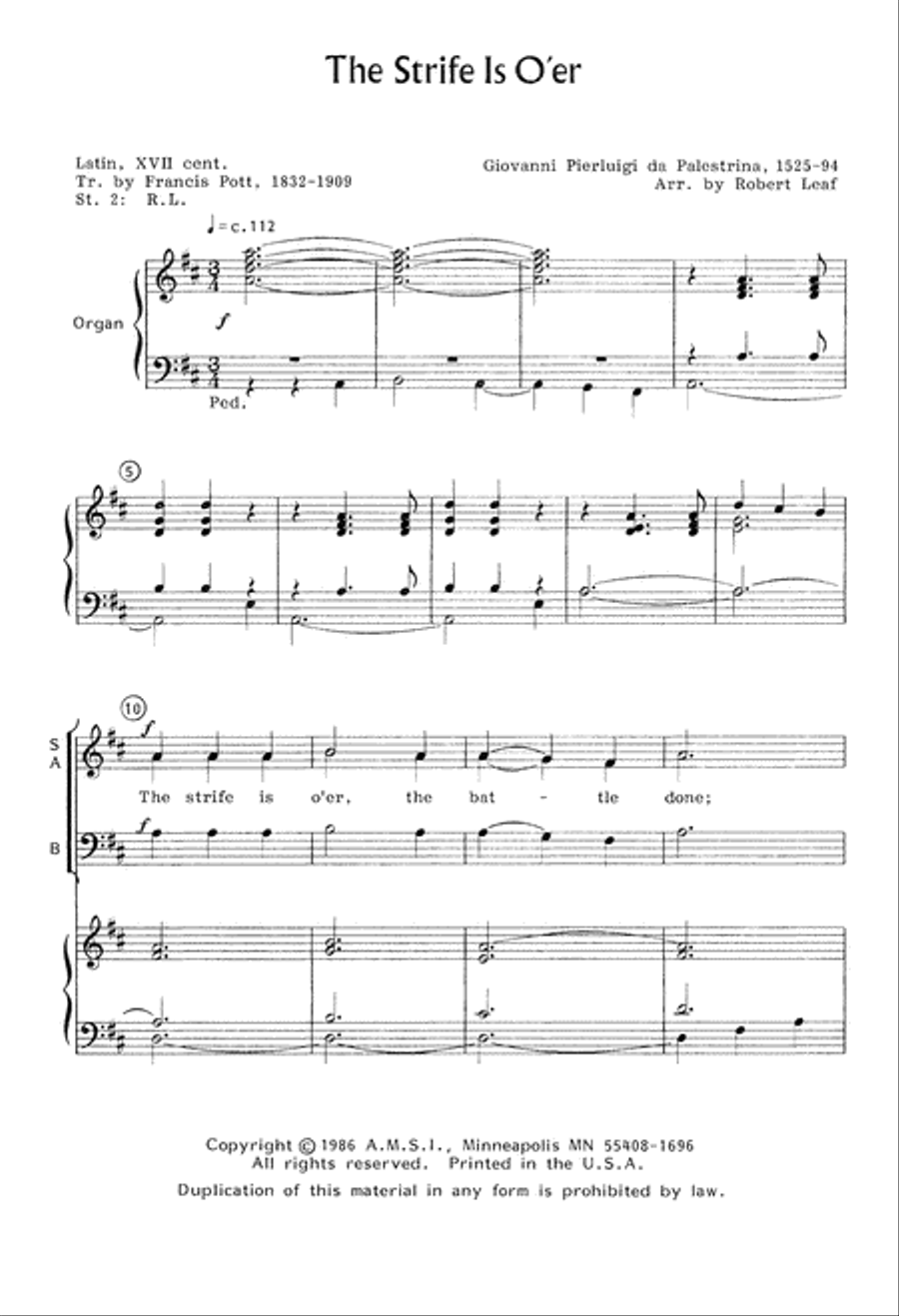 The Strife Is O'er (Digital Download) 3-Part scores gallery preview page 2