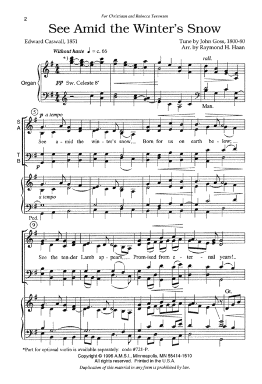 See Amid the Winter's Snow (Digital Download) 4-Part scores gallery preview page 2