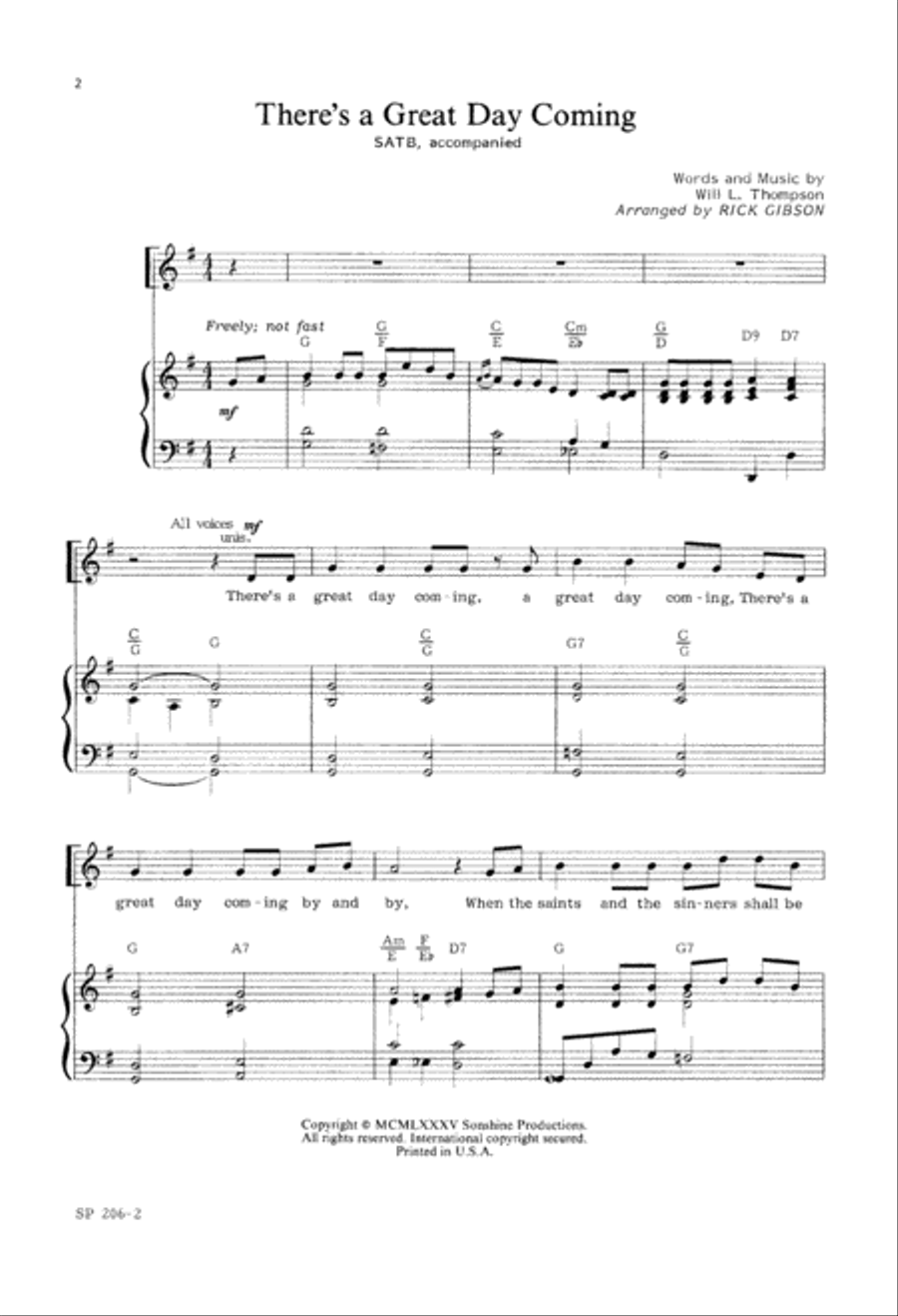 There's a Great Day Coming (Digital Download) 4-Part scores gallery preview page 2