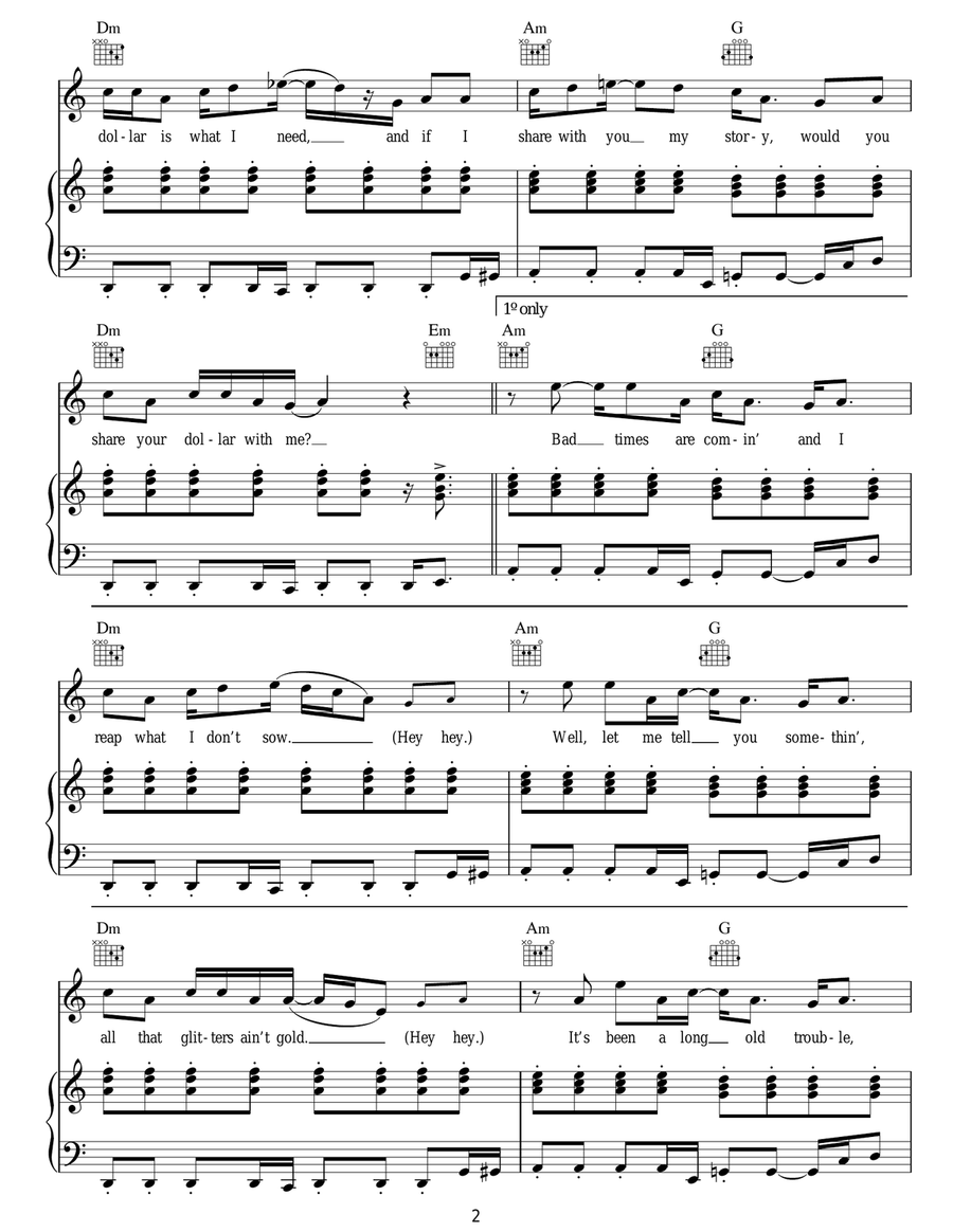 I Need A Dollar I Need A Dollar Acoustic Guitar scores gallery preview page 2