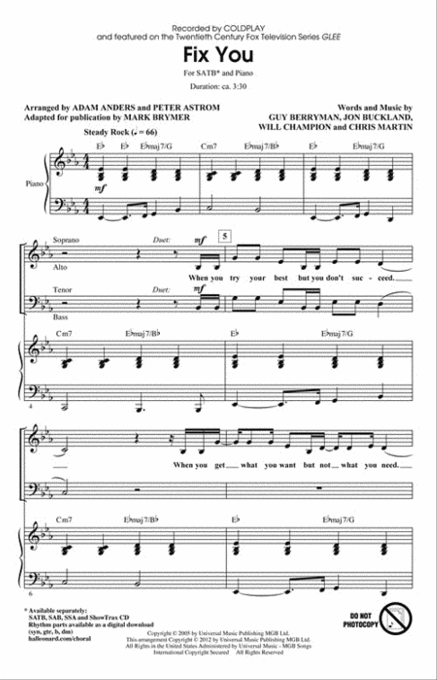 Fix You Choir scores gallery preview page 2