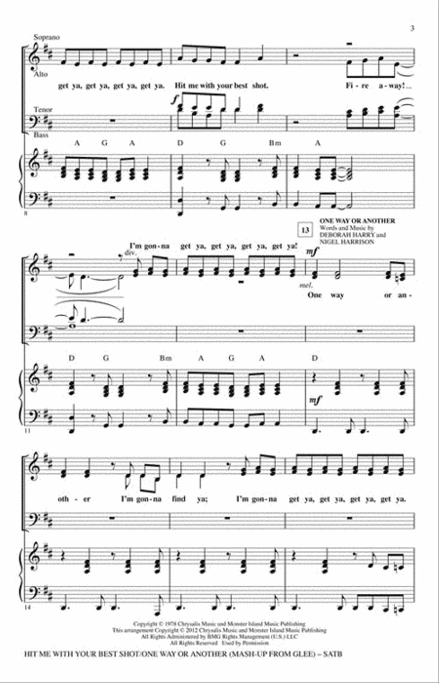 Hit Me With Your Best Shot/One Way or Another Choir scores gallery preview page 3